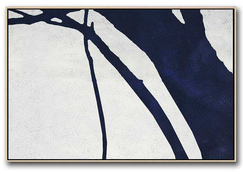 Acrylic Minimailist Painting,Horizontal Abstract Painting Navy Blue Minimalist Painting On Canvas,Modern Canvas Art #L7X8